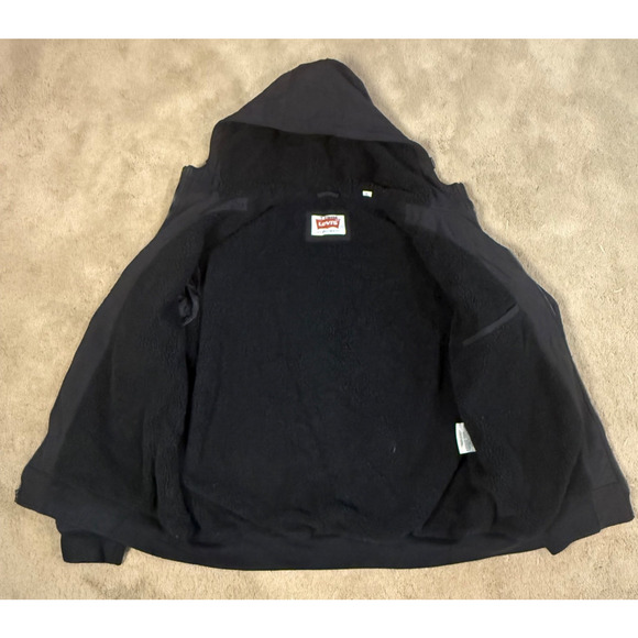 Vtg Levis Sherpa Lined Jacket Hooded Waterproof Mens XL Black Trucker Work - Picture 3 of 9